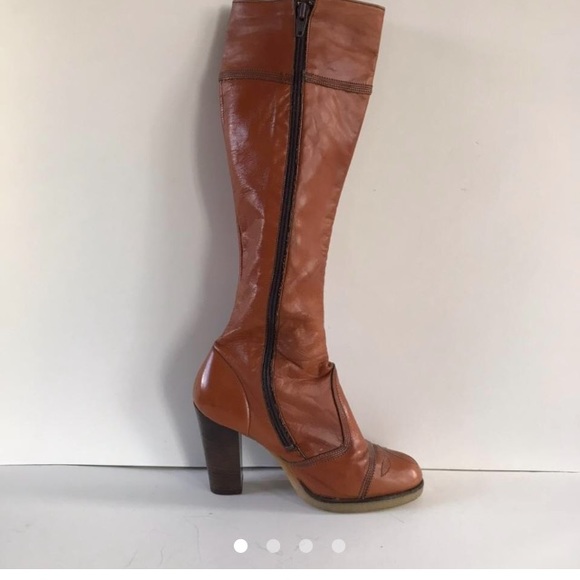 Brown Leather Knee-High Boots - Picture 3 of 4